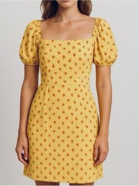 Reformation Birdie Yellow Red Pink Gwen  Floral Puffy Sleeve Fitted Mini Dress 4